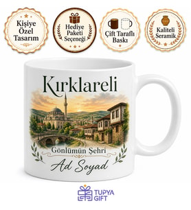 Kırklareli Şehir Hatırası Fotoğraflı Kupa Bardak Hediye Anı Bardağı