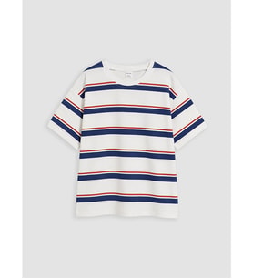 LCW Kids Lacivert Bisiklet Yaka Çizgili Erkek Çocuk Tişört