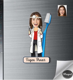 Kişiye Özel Dişci Doktor Kadın Ahşap Magnet -1