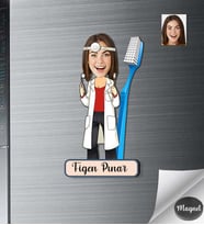 Kişiye Özel Dişci Doktor Kadın Ahşap Magnet -1