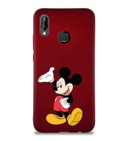 Huawei P20 Lite Soft Premier Kapak Mickey Mouse-C Tasarımlı Silikon Kılıf - Mürdüm (Şeffaf)