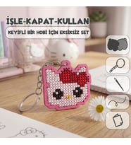 Etamina Kırmızı Fiyonklu Kedi -Hellokitty- Kanaviçe Anahtarlık Kiti (İşleme Hobi Seti)