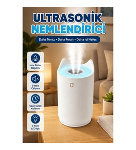Ultrasonik Hava Nemlendirici ve Aroma Difüzör – 7 Renk LED Gece Lambası