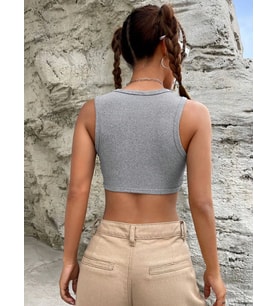 Liona Kadın Gri Melanj Bisiklet Yaka Crop Top Büstiyer