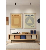 Geometrik Modern Sanat 2'li Ahşap Çerçeveli Tablo Seti