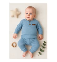 3-18 Ay Çizgili Kumaş 2'li Unisex Takımı Mavi