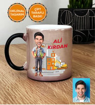 Kişiye Özel Karikatürlü İnşaat Mühendisi Hediye Kupa Bardak Sihirli Erkek İnşaat Mühendisine Mühendisler Günü Hediyesi