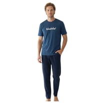 Donwear Erkek %100 Pamuk Penye Yazlık Kısa Kollu Pijama Takımı 26050643 (İndigo)
