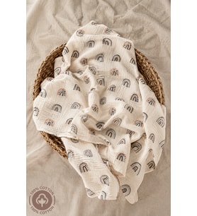 Unisex Bebek %100 Pamuklu Baskılı Çok Amaçlı Müslin Bebek Örtü & Bebek Batt