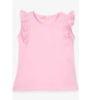 Breeze Kız Çocuk Tişört Kolları Fırfırlı 3-7 Yaş, Pudra
