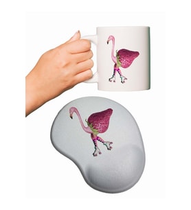 Flamingo Girl Baskılı Mouse Pad + Kupa Bardak Mug