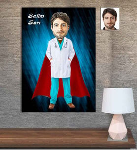 Kişiye Özel Karikatür Baskılı Ahşap Tablo Acil Doktor Erkek-1 30x40