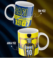 Baba Oğul Özel İsim Ve Numara Baskılı Sarı Lacivert Tasarımlı Kupa Bardak - Hediyelik