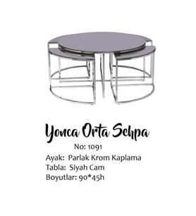 Brc YONCA 17548 Zigon-Orta Sehpa Düz Siyah Temper Cam Metal gümüş renk Kaplama El Yapım