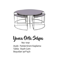 Brc YONCA 17548 Zigon-Orta Sehpa Düz Siyah Temper Cam Metal gümüş renk Kaplama El Yapım