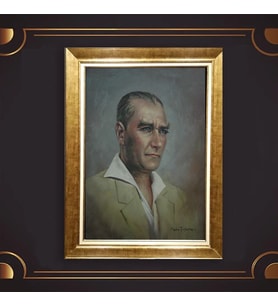 Altın Varaklı Çerçeveli Paspartulu Atatürk Tablo nl02A659 (Gold)