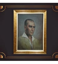 Altın Varaklı Çerçeveli Paspartulu Atatürk Tablo nl02A659 (Gold)