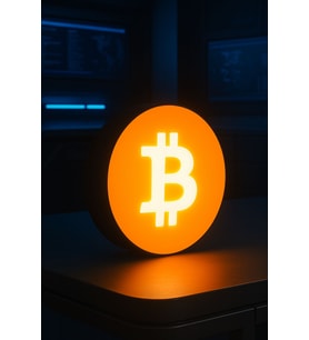 Şık Bitcoin Temalı Dekoratif Gece Lambası, Modern ve Sıcak Atmosfer Sunar (Krem)