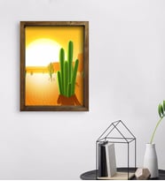 BK Gift Kaktüsler Tasarımlı Doğal Masif Ahşap Çerçeveli Tablo 45x65cm-1
