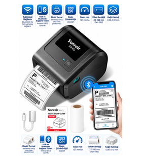 Aimo D450-BT Bluetooth Termal Barkod Etiket Yazıcı Kablosuz 100mm Kargo QR Kod 203 DPI USB