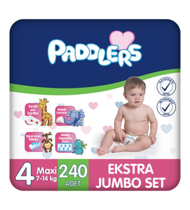 Paddlers Bebek Bezi 4 Numara Maxi (7-14 Kg) 240 Adet – Ekstra Jumbo Set