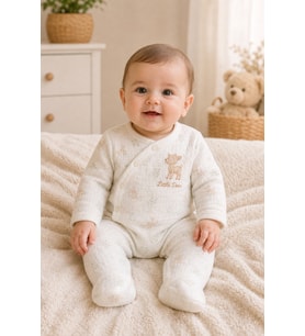Unisex Little Dear Yavru Geyik Baskılı Organik Pamuklu Ayaklı Tulum 3-9 Ay - YEŞİL / 3-6 AY