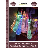 #Solar Bahçe Aydınlatma Dekoratif Su Geçirmez 7m 50 Led Damla 8 Fonksiyonlu Rgb Solar Panelli