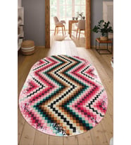 Dijital Baskılı Kaymaz Taban Yıkanabilir Oval Salon Halısı Mutfak Halısı Yolluk NDO-HT-114 (Pembe)