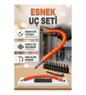 300 mm Esnek Şaftlı Bits Uç Seti – Dar Alanlar İçin Manyetik Adaptörlü