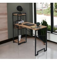 DEKORATİF 3 RAFLI METAL ÇOK AMAÇLI ÇALIŞMA MASASI AHŞAP RAFLI KİTAPLIK BİLGİSAYAR VE LAPTOP MASASI
