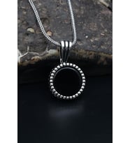 Oniks Taşlı 925 Ayar Gümüş Kolye Zincir 901162