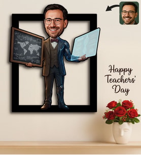 BK Gift Kişiye Özel Erkek Öğretmen Karikatürlü 3D Ahşap Tablo -23, Öğretmene Hediye, Öğretmenler Günü Hediyesi
