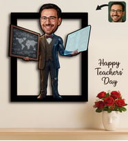 BK Gift Kişiye Özel Erkek Öğretmen Karikatürlü 3D Ahşap Tablo -23, Öğretmene Hediye, Öğretmenler Günü Hediyesi