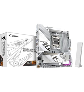GIGABYTE B850M AORUS ELITE WIFI6E ICE LGA1851 DDR5 7600MHz(OC) PCIe 5.0 Çift M.2 NVMe WiFi 6E 2.5GbE LAN Beyaz mATX Anakart