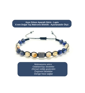 SERTİFİKALI Zirkon Aparatlı Sitrin - Lapis Lazuli - 6mm Doğal Taş Bileklik Ayarlanabilir Ölçü