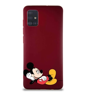 Samsung Galaxy A51 Soft Premier Kapak Mickey Mouse-F Tasarımlı Silikon Kılıf - Mürdüm (Şeffaf)