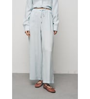Kadın Basic Modal Bol Paça Beli Lastikli Dökümlü Pantolon (Açık Mavi)