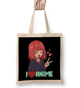 I Love Anime Cute Japanese Kawaii Anime Girl Bez Çanta Uzun Saplı