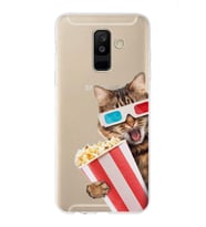 PrintiFy Samsung Galaxy A6 Plus 2018 ile Uyumlu 1mm Slim Fit Kedi 1 050b Baskılı Şeffaf  Kılıf