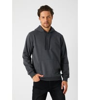 Metalic Lacivert Erkek Kapüşonlu Kanguru Cepli Sweatshirt (Antrasit)