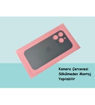 Tkgz - iPhone 14 PRO MAX Arka Pil Batarya Kapağı - Cam kapak Geniş Lens Deliği - FÜME