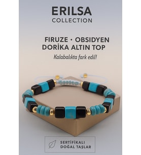 Sertifikalı Obsidyen Dorika Firuze Taşı Bileklik – Kalabalıkta Fark Edil, Enerjini Kor (Çok Renkli)