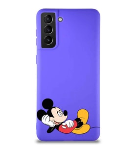 Samsung Galaxy S21 Plus Soft Premier Kapak Mickey Mouse-F Tasarımlı Silikon Kılıf - Mor (Şeffaf)