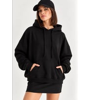Taş İşlemeli Kanat Detaylı Kapüşonlu Rahat Kesim Kanguru Cepli Kadın Sweatshirt - Mürdüm