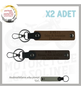 Motor Severlere, İsim Plaka ve B - Kan Grubu Yazılı Anlamlı Hediye x2 Anahtarlık, Kahve-K Kahve-Gr (Çok Renkli)
