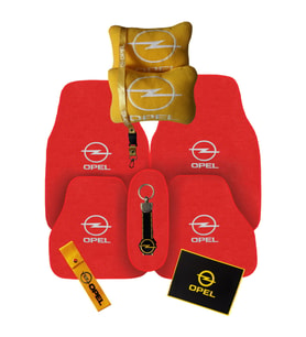 Opel Nakışlı Kırmızı Oto Halı Paspas  Opel Sarı Araç Boyun Yastığı & Opel Araç Oto Aksesuar
