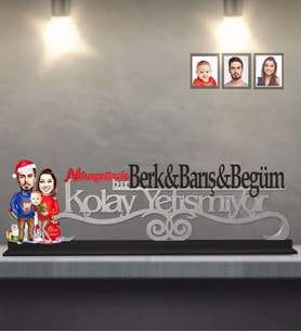 Kişiye Özel Yılbaşı Aile Karikatürlü Kolay Yetişmiyor Ahşap Biblo Model-3