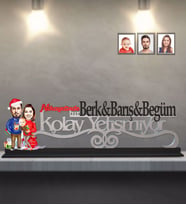Kişiye Özel Yılbaşı Aile Karikatürlü Kolay Yetişmiyor Ahşap Biblo Model-3
