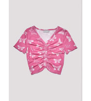 Kız Çocuk Kelebek Baskılı Crop  (Pembe)