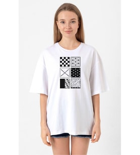 Demon Slayer Anime Patterns Beyaz Kadın Oversize Tshirt
